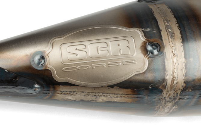 Auspuff SCR Corse Handmade 70 Minarelli stehend lila