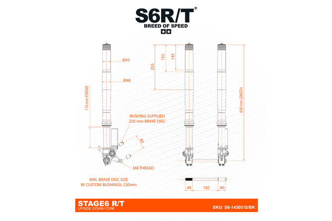 Fourche Stage6 R/T Upside Down 650mm - 45/48mm