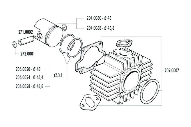 Pochette de joints de cylindre Polini Sport 70cc d=46mm Garelli Noi-Matic / Katia 50
