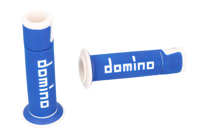 Poignées Domino A450 on-road racing extrémité ouverte bleu / blanc