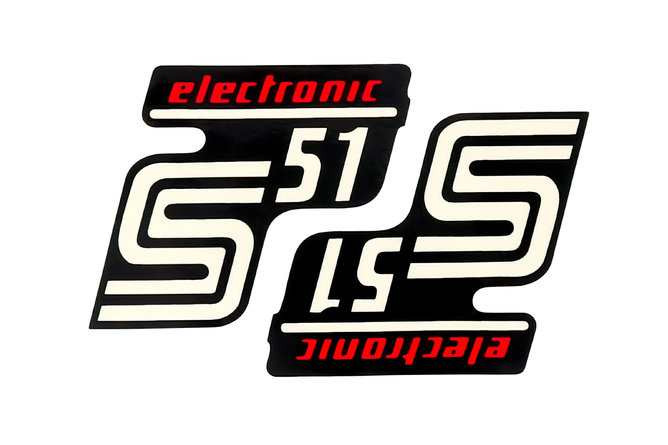 Schriftzug S51 Elektronic Folie / Aufkleber schwarz-rot 2 Stück Simson S51