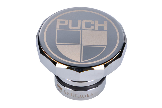 Tappo serbatoio 66Heroes alluminio cromato con logo Puch Puch Maxi S / N