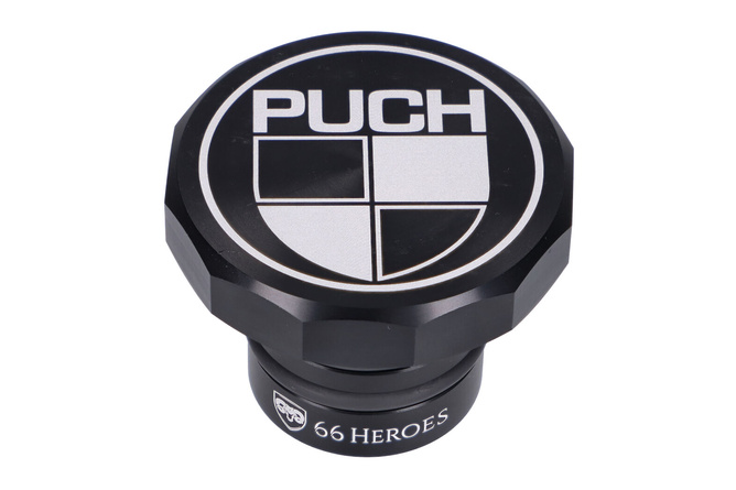 Tankdeckel 66Heroes Aluminium schwarz mit Puch-Logo Puch Maxi