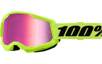 Gafas de Motocross 100% Strata 2 Amarillo Flúor / Lente Espejo Rosa