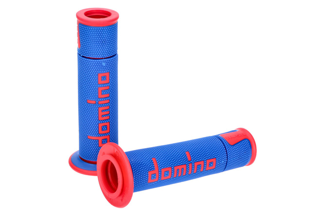 Poignées Domino A450 On-Road Racing bleu / rouge (extrémité ouverte)