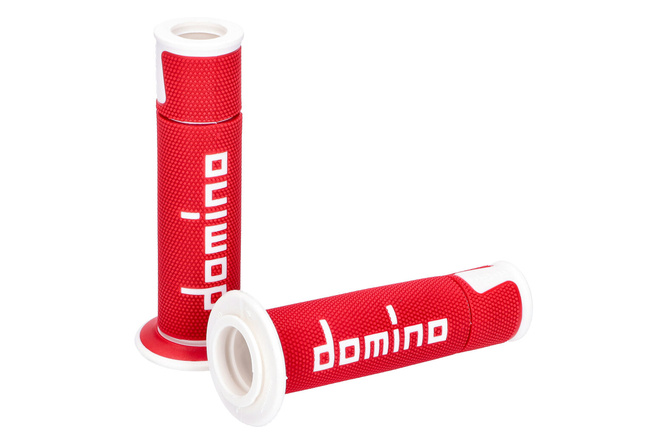 Poignées Domino A450 On-Road Racing rouge / blanc (extrémité ouverte)
