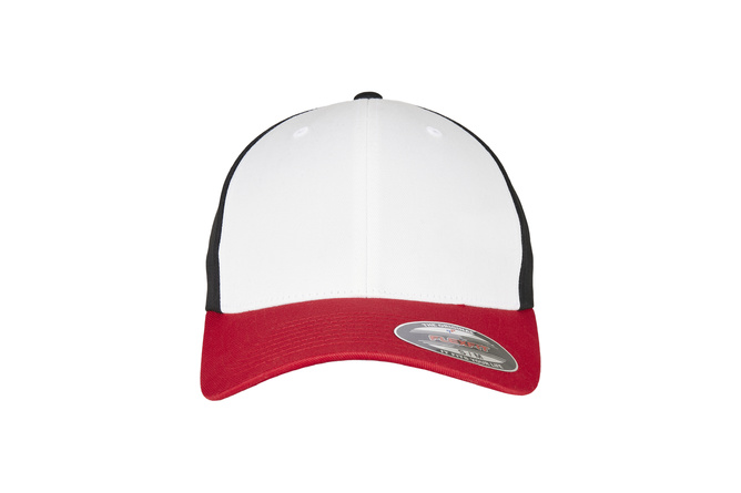Baseball Cap 3-Tone Flexfit rot/weiß/schwarz