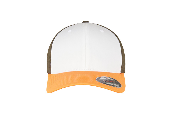 Baseball Cap 3-Tone Flexfit neon orange/white/olive