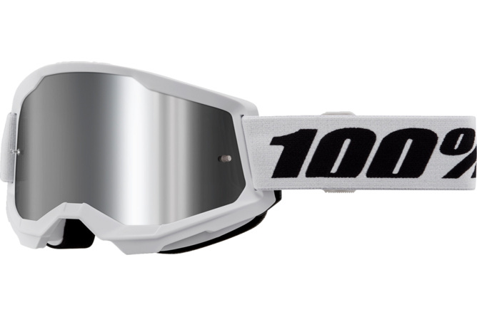 Gafas de Motocross 100% Strata 2 Blanco / Lente Espejo Plata