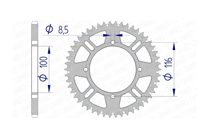 Rear Sprocket Afam aluminium self-cleaning 420 / 53 teeth KX 80 / 85