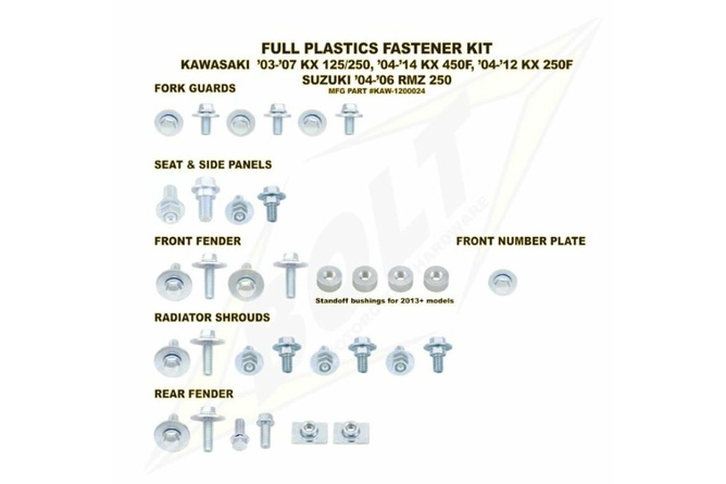 Boite de vis pour plastiques Bolt Kawasaki KXF 250 / 450 jusqu'à 2016