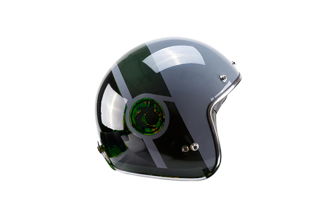 Open Face Helmet w/ sun visor Trendy T-104 Herby grey / green / black glossy
