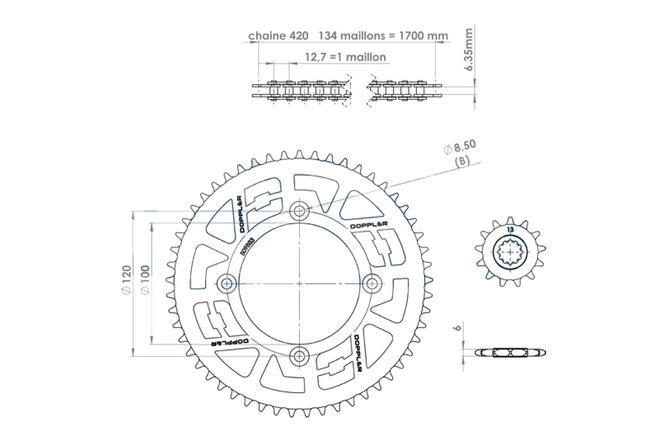 Kit catena acciaio 13x53 - 420 Doppler Origine Beta RR