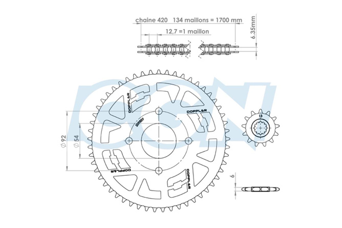Kit chaîne acier 13x53 - 420 Doppler Origin Yamaha TZR 50