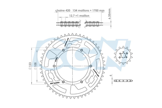Kit chaîne acier Doppler 14x53 - 420 Origin Aprilia SX 50