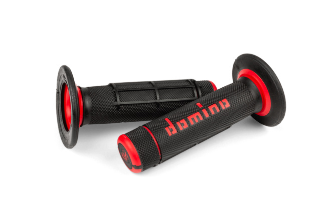 Puños Motocross Domino A020 Doble Densidad Negro / Rojo