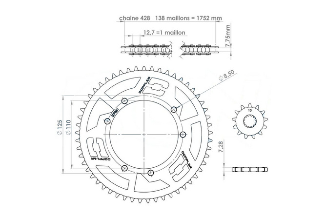 Kettensatz 13x53 Stahl - 428 Doppler Origin Sherco 50cc