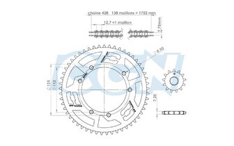 Kettensatz Stahl 13x53 - 428 Doppler Origin Sherco 50cc