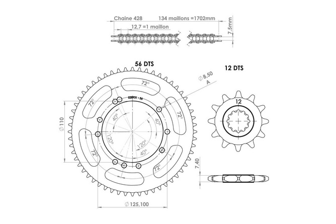 Chain Kit 12x56 - 428 Sherco 50 after 2003