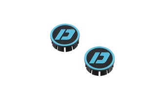 Bouchon de cadre Doppler Rieju MRT / Sherco noir / turquoise (x2)