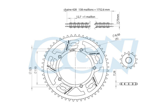 Kit catena Sherco SM / SE 13x53 Doppler acciaio nero