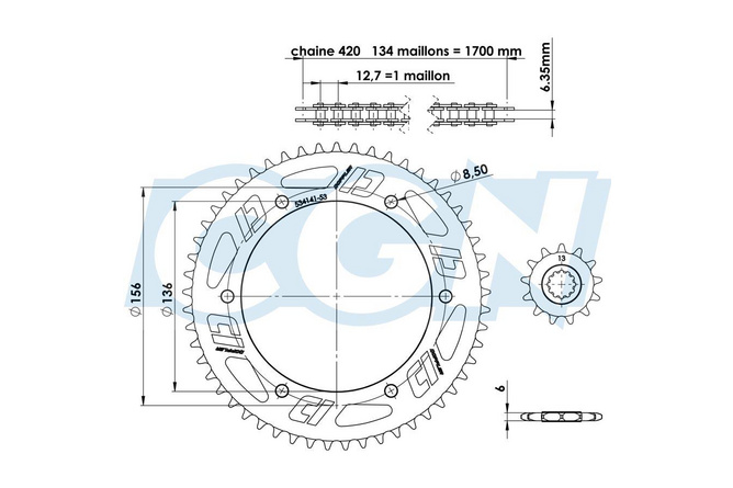 Chain Kit Fantic XM / XE 13x53 Doppler black steel