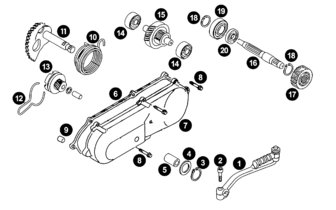 Ersatzteile Minarelli 4T Kickstarter + Getriebe2