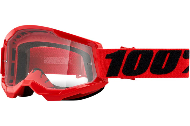 Gafas Motocross 100% Strata 2 Rojo / Vidrio Transparente