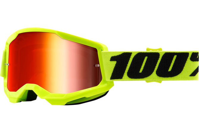 Gafas Motocross 100% Strata 2 Amarillo Vidrio Rojo Espejado
