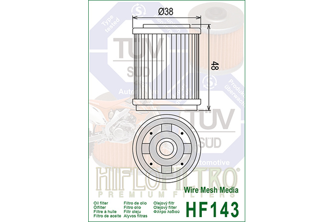 Filtro de Aceite Hiflofiltro HF143 MBK Flame 125cc XC / Cygnus 125cc (95-03)