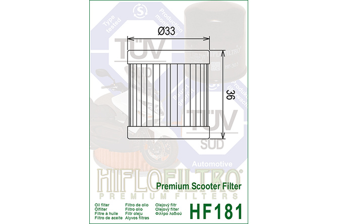 Filtre à huile Hiflofiltro HF181 Aprilia Habana 125 / Piaggio Vespa 125 ET4