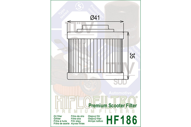 Filtre à huile Hiflofiltro HF186 Aprilia Scarabeo125cc/200cc Light/Net