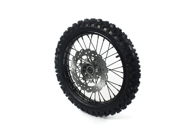 Roue avant acier axe 15mm - 14'' avec pneu Yuanxing Pit Bike / Dirt Bike Noire