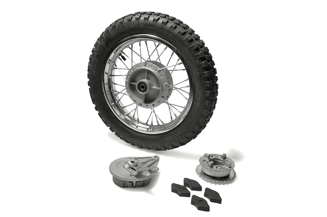 Roue arrière acier frein à tambour d.12mm - 12'' avec pneu Pit Bike / Dirt Bike Noire