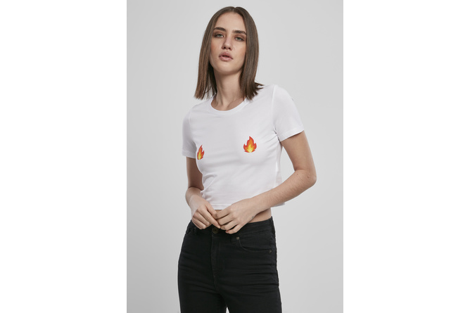 T-Shirt Flames Cropped Damen weiß