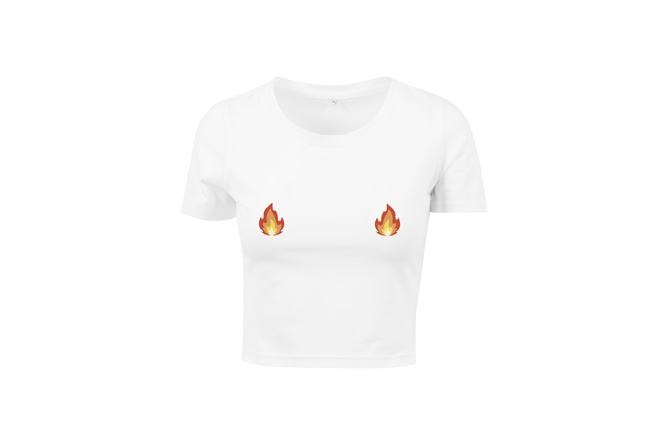 T-Shirt Flames Cropped Damen weiß