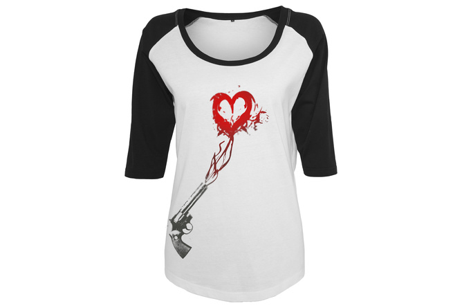 T-Shirt Pistol Heart Raglan Damen weiß/schwarz