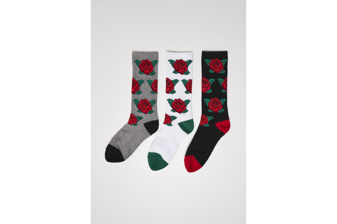 Socks Roses Allover 3 - Pack black/white/heather grey