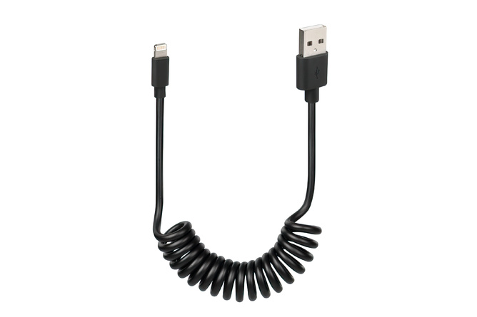 Câble USB spiralé type Apple 8-pin 100cm noir