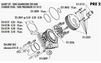 Kit guarnizioni cilindro Polini P.R.E. 2 100cc P240.0229 Piaggio Zip SP LC