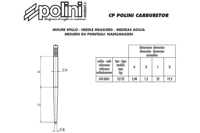 Carburetor Needle 12/22 Polini CP