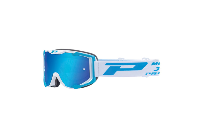 Gafas Motocross ProGrip 3404 Blanco/Azul con Vidrio Azul Espejado