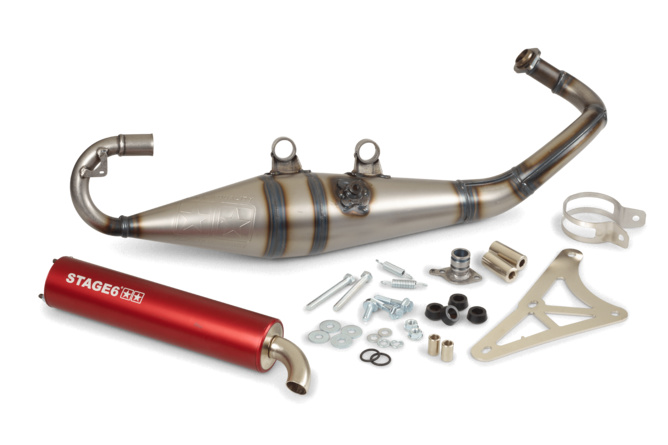 Kit Joints + Goujons échappement Scooter 50cc 2 Temps - 2 Joints Plats, 2 Cylindriques, 4 Goujons M6 - Acier Inoxydable Graphité