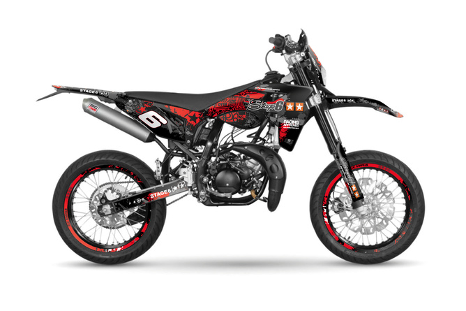 Kit Déco Full Pour Moto Cross Sherco SM 50 2013-2017 - Design Star Rouge - Inclut Garde-boue, Plaques, Protections