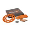 Kit catena 14x53 - 420 Stage6 alu CNC Arancione Derbi DRD Pro
