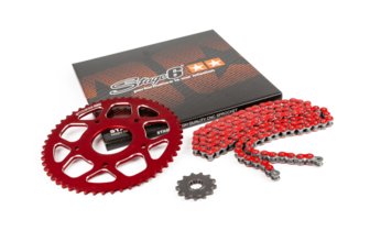 Kit catena 13x53 - 420 Stage6 alluminio CNC rosso Peugeot / Motorhispania