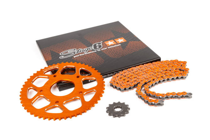 Chain Kit 14x53 - 420 Stage6 aluminium CNC orange Peugeot / Rieju