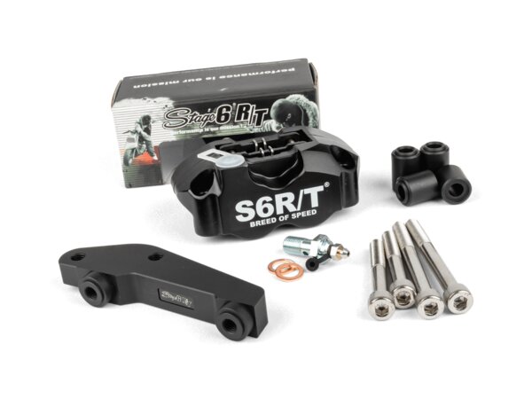Brake Caliper 4-piston with adapter Stage6 R/T black | SCOOTER-ATTACK