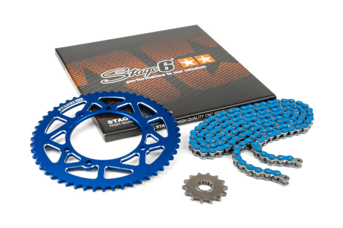 Chain Kit 14x53 - 420 Stage6 aluminium CNC blue Rieju MRT