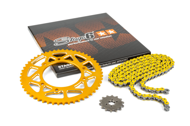 Chain Kit 14x53 - 420 Stage6 aluminium CNC yellow Derbi DRD Pro